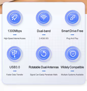 Factory Direct Sale WiFi Dongle 1300Mbps Dual Band 2.4Ghz 5Ghz <b>Wireless</b> Network Card Adaptor Usb Adapter WiFi Adapter WiFi Dongl - Product Image 2