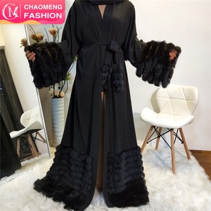 Abaya Chaomengfashion 2024 OEM ODM de haute qualité, ensemble de 2 pièces, abaya noire ouverte avec foulard - Product Image 1