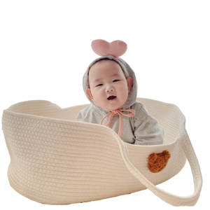 Cesta de mano para recién nacidos, superventas, ecológica, plegable, de cuerda de algodón tejida, portátil, para exteriores, para dormir e almacenamiento de bebés - Product Image 2
