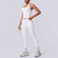 Nouvel ensemble de yoga 2 pièces pour femme, style uni, avec brassière de sport halter et leggings taille haute, idéal pour l'exercice en extérieur