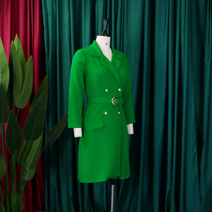 Robe <span class=keywords><strong>de</strong></span> bureau pour femmes grandes tailles, manches longues, col en V, plissée, mi-longue, avec décoration boutonnée, pour le travail, décontractée, formelle - Product Image 4