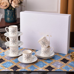 Ensemble de 6 tasses et soucoupes en porcelaine fine de luxe nordique, collection concentrée en céramique avec remise pour les cadeaux - Product Image 6
