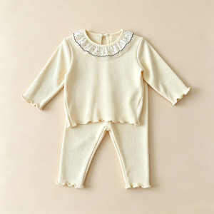 Offerta Speciale: Completo per Bambine con Maglia a Costine, Colletto con Volant, Maniche Lunghe e Pantaloni, Colori Personalizzabili - Product Image 2