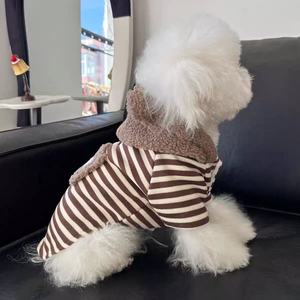 Manteau d'hiver en peluche pour petit chien, sweat à capuche rayé chaud avec pompon pour chiots Bichon Frise, pour l'extérieur - Product Image 4