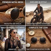 Lunettes de soleil Cool Dazzle à monture miroir pour hommes et femmes, style steampunk, monture en métal noir, verres TAC UV400, lunettes de soleil tendance