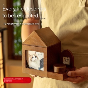 Urne Cinerarie per Animali Domestici Cani Gatti, Contenitori Sigillati a Prova di Umidità a Forma di Casetta, Espositore Commemorativo in Legno Massello per Ceneri di Animali - Product Image 2
