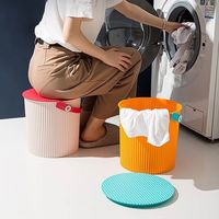 Seau de rangement multifonctionnel en plastique épaissi avec couvercle, panier de bain portable, seau de pêche avec tabouret pour le rangement et la pose assise