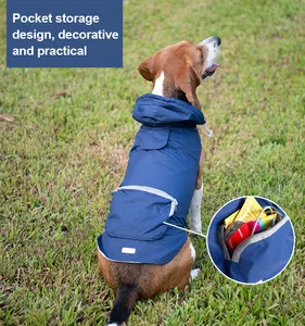 卸売レインコートプライベートブランドロゴカスタム多機能防水高級ペット犬レインコートポケット付き