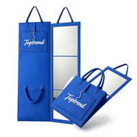 Miroir sur pied portable en acrylique bleu à 3 volets avec sac en feutre, miroir de corps entier suspendu avec logo personnalisé
