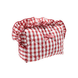 2025 2026 Logo personnalisé mignon rouge sac cosmétique pochette de maquillage Floral pour voyage rouge matelassé sac de maquillage - Product Image 4