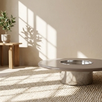 Table basse moderne laquée pour projet hôtelier européen, en panneau haute densité avec base métallique, couleur personnalisée, OEM pour salon de villa