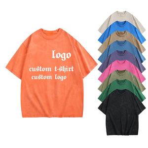 Streetwear lourd vintage fabricants graphique imprimé coton Logo personnalisé t-shirts surdimensionnés lavage à l'acide t-shirt pour hommes - Product Image 1