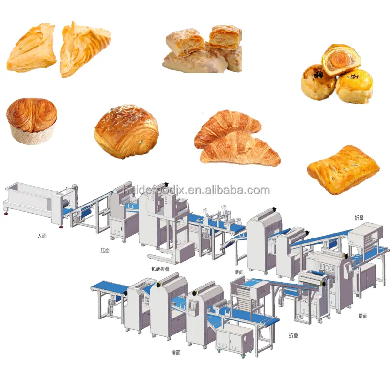 Otomatis Puff Pastry Lini Produksi Sosis Boneka Bulat Puff Pastry Dough Cutting Rolling Roller Membuat Mesin