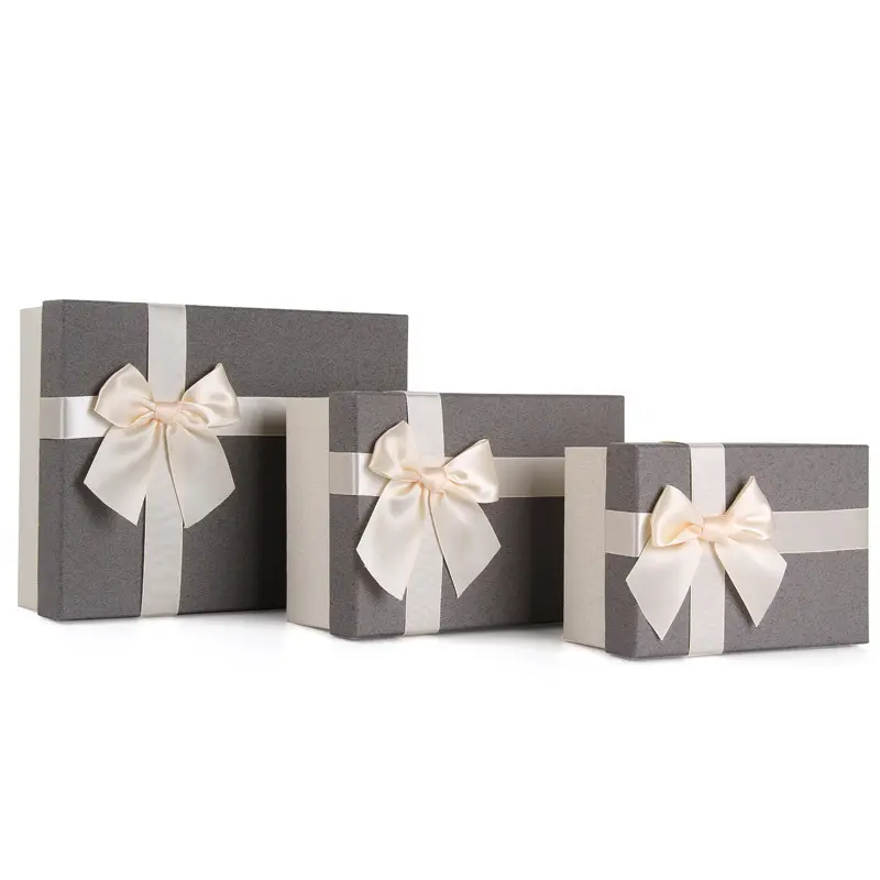 กล่องของขวัญทรงโบว์สี่เหลี่ยมสีเทากล่องกระดาษโลโก้ออกแบบได้ตามต้องการ