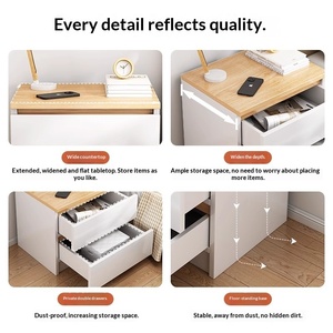 <span class=keywords><strong>Table</strong></span> de chevet blanche de style nordique moderne avec 2 tiroirs, petit meuble de rangement pour chambre à coucher, meubles de maison en MDF - Product Image 2
