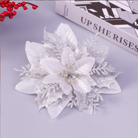 Vente en gros de fleurs de noël en poudre, fleurs artificielles creuses, décoration de noël, fleurs d'arbre de noël