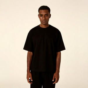 Men's Black Regular Fit Heavyweight Yarn Dyed Short Sleeve O-Neck T-Shirt Casual <b>Plain</b> Cotton Jersey <b>Tee</b> - Product Image 1