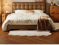 Lit de rangement confortable et écologique en cuir huilé réglable, style rétro français, avec cadre métallique, idéal pour les petites familles, motif gaufré