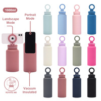 Bouteille d'eau thermique pour le sport, la randonnée, isolée sous vide, en acier inoxydable, 1L, avec anneau magnétique, couvercle, support pour téléphone portable.