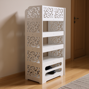 Scarpiera Bianca a Cinque Ripiani Intagliata in Legno e Plastica, Design Moderno Autoportante per Soggiorno - Product Image 2