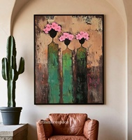 Peinture à l'huile texturée abstraite moderne faite à la main sur mesure, deux femmes, art mural floral pour filles, décoration élégante pour salon