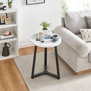 Modern Marble And Metal Side Table For Living Room Bedroom And Patio - Sleek Round Design