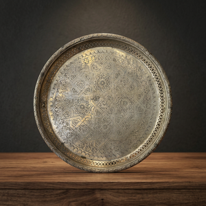 Bandeja Circular de Latón Personalizada con Grabado de Cruz de Ángel, Patrón Religioso Tradicional, Decoración Artesanal Antigua para el Hogar - Product Image 2