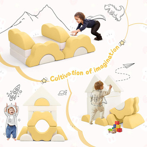 Childrens Play <b>Sofa</b> Set Modular Soft Foam Furniture For <b>Kids</b> Room With Storage And Stool 2 Seater Yellow White Design - Product Image 3
