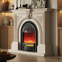 Élégante cheminée électrique blanche de style rétro français sculptée, avec cadre de cheminée et insert, pour maison et hôtel