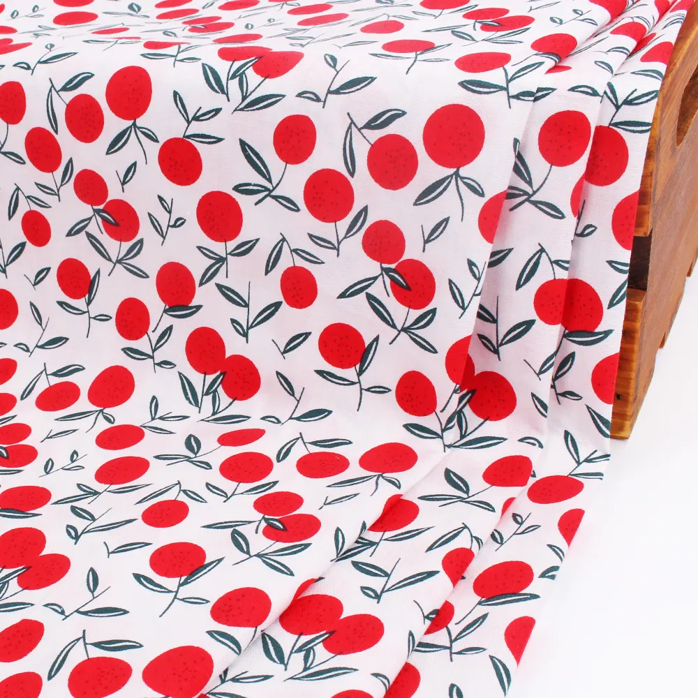 Moda novo design de cereja estampado poplin, tecido infantil cama de algodão impressão tecido 40s para crianças roupas de cama