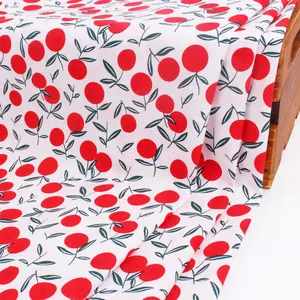 时尚新设计樱桃印花府绸童子床棉质印花面料40s装儿童床上用品服装