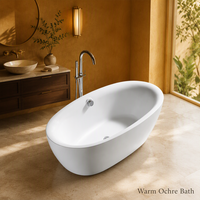 Baignoire ovale autoportante en acrylique imperméable de couleur blanche 1600x800x550mm avec drain et trop-plein