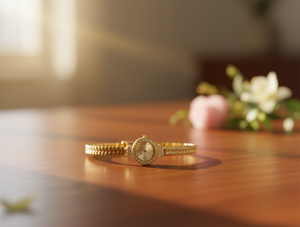 Orologio da Donna Placcato Oro con Dettagli in Diamanti, Stile Bracciale alla Moda - Product Image 2