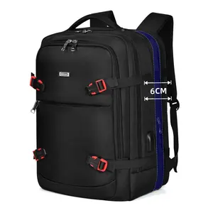 Tas punggung laptop pria, ransel laptop kapasitas besar 17.3 inci dengan Port USB, ransel dapat diperluas tahan air Oxford 50l