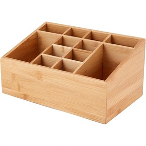 Boîte de rangement de bureau en bambou, rectangulaire, ouverte en dessus, avec compartiments pour cosmétiques et télécommandes - Product Image 4