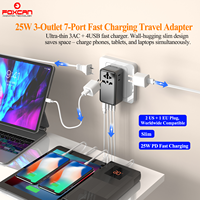 Adaptateur de voyage universel Foxcan 25W 3 prises AC PD avec 3 chargeurs USB-C + 1 USB-A ultra-fin pour ordinateur portable, téléphone, prise internationale
