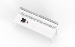 Poste de travail modulaire pour 2 personnes <span class=keywords><strong>avec</strong></span> <span class=keywords><strong>plateau</strong></span> <span class=keywords><strong>coulissant</strong></span> pour câbles et panneau de confidentialité arrière - Product Image 2