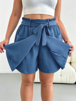 Short-jupe ample unie à volants et taille haute avec ceinture pour femme grande taille – Vente en gros