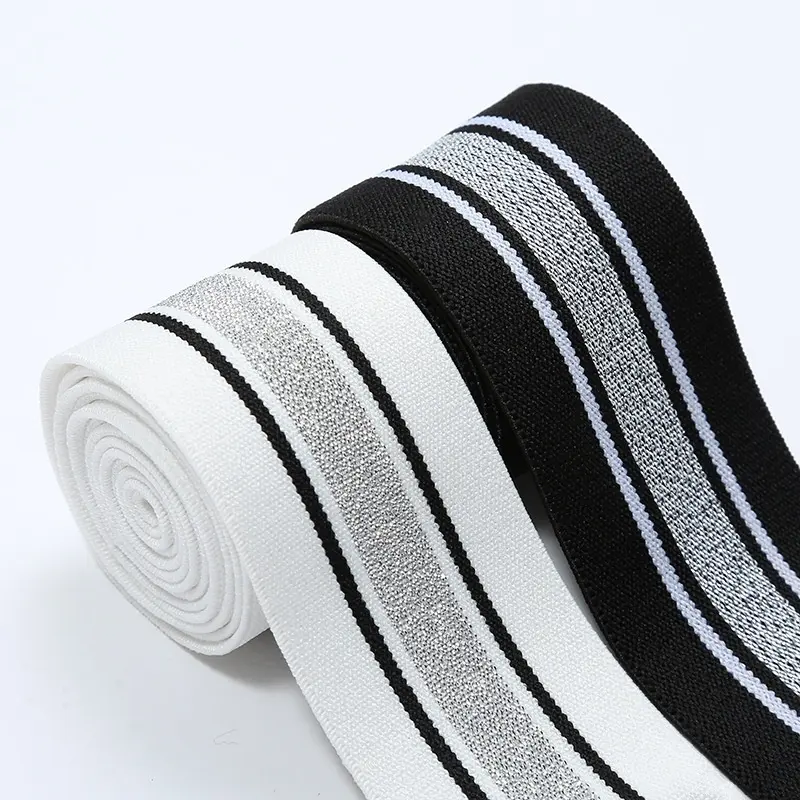 GINYI fabrik 4CM Gold und Silber Seide gestreiftes Logo Nylon Jacquard elastisches Band Glitzer Strickband für Unterhosen Yoga-Bekleidung