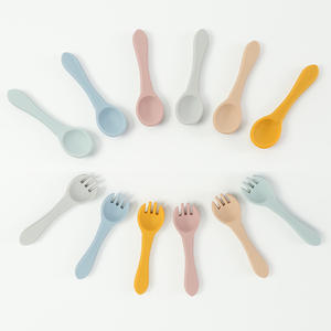 Ensemble cuillère et fourchette en silicone écologique sans BPA pour bébé, ustensiles d'apprentissage de la première alimentation pour tout-petits - Product Image 1