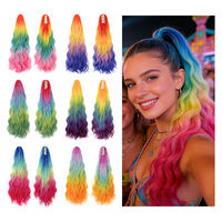 Queue de cheval synthétique colorée de 24 pouces, longue, ondulée, avec pince à griffes, extensions de cheveux bouclés et ondulés – Grande Vente