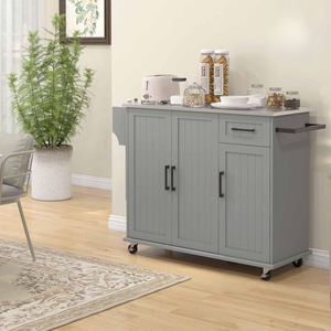Cross-border movable <b>kitchen</b> island with wheels, simple and stylish design, large-capacity sideboard - Product Image 1