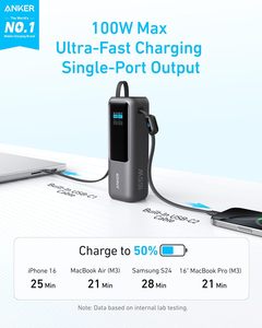 Cargador Portátil Anker Power Bank de 25,000 mAh y 165 W Ultra Rápido para Dos Laptops, Batería de Carga Rápida con Cables Integrados - Product Image 5
