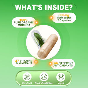 Prezzo all'ingrosso OEM Private Label 60 miglior HALAL 100% puro organico Moringa foglia estratto in polvere capsula di erbe integratore per la vendita - Product Image 3
