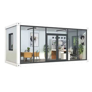 Maison conteneur moderne en verre, bureau à domicile, installation facile, toit plat, verre trempé, plaque d'acier colorée - Product Image 4