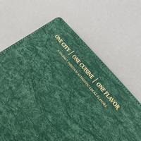 Menu personnalisé en cuir PU vintage, couverture cousue, logo en relief avec feuille d'or, couverture rigide, menu de restaurant, catalogue, hôtel, bistrot