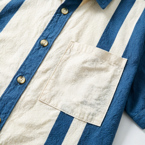 Chemise à manches courtes rayée pour homme, col cubain vintage, boutonnée, <span class=keywords><strong>d</strong></span>écontractée, bleu et <span class=keywords><strong>blanc</strong></span>, OEM ODM, vente en gros - Product Image 4