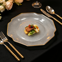 Assiettes en plastique rigide transparentes avec bordure dorée, texturées en relief, pour mariages, banquets, événements et fournitures de fête (vente en gros)