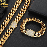 Chaîne cubaine Hiphop en gros avec fermoir, plaqué or 18 carats, acier inoxydable 316L, épaisseur de placage 0,3 mm, cadeau pour femmes et hommes