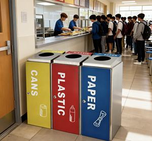 Poubelle extérieure en acier inoxydable à double compartiment, bac d'assainissement public, boîte de recyclage des déchets anti-odeurs - Product Image 2